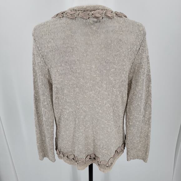 Coldwater Creek Cardigan Womens Small Beige Linen Blend Ribbon Detail Open Knit - Picture 4 of 11